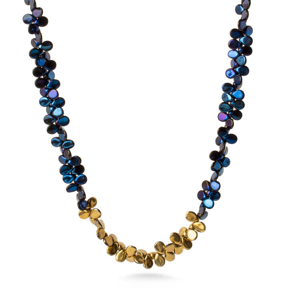 Blue and Gold Glass Mermaid Scale Necklace