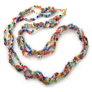Mosaic Glass Chip Triple Strand Necklace
