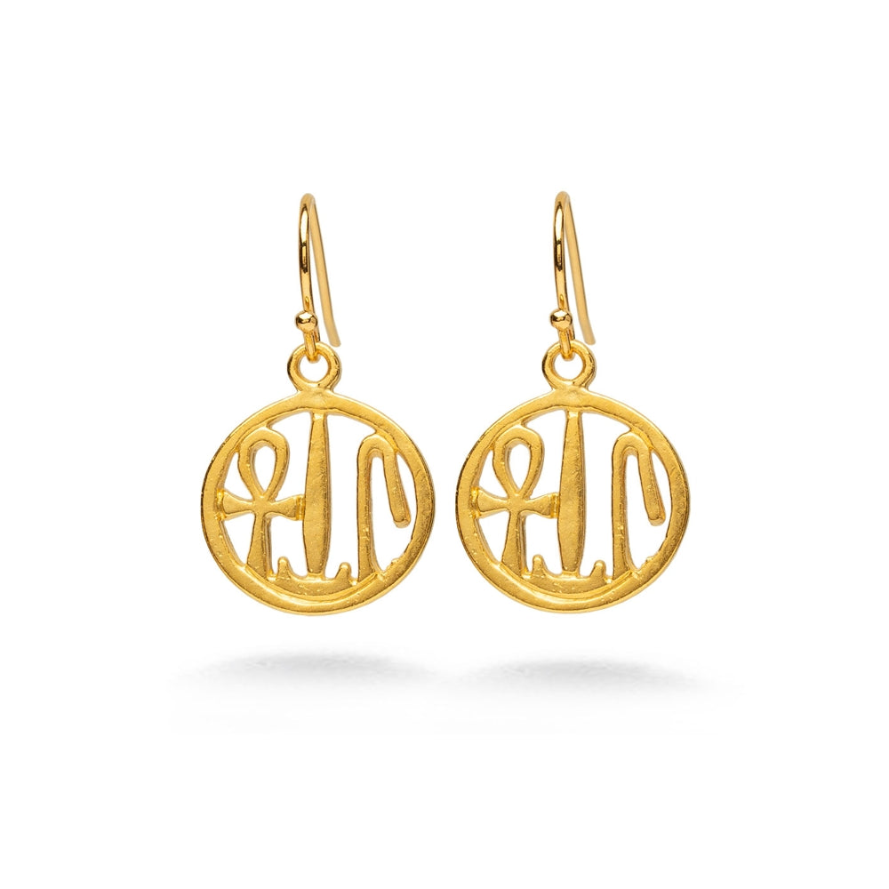 Health, Life & Happiness Earrings - Bright Gold Finish