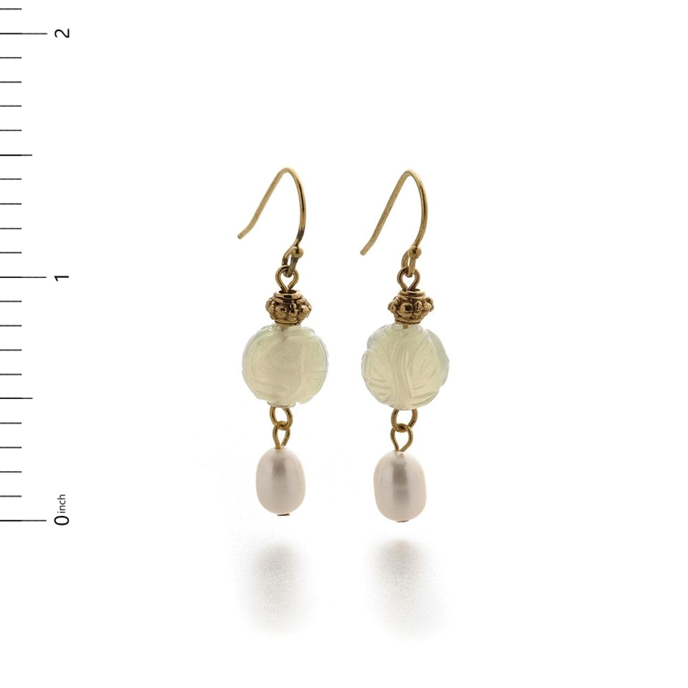 Jade Dragon Bead and Pearl Earrings