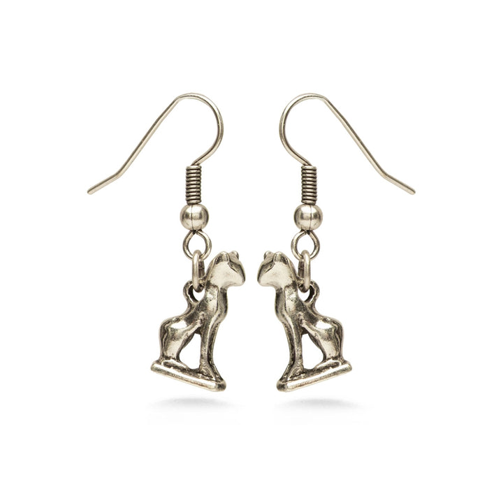 Bastet Cat Earrings Antique Silver Finish