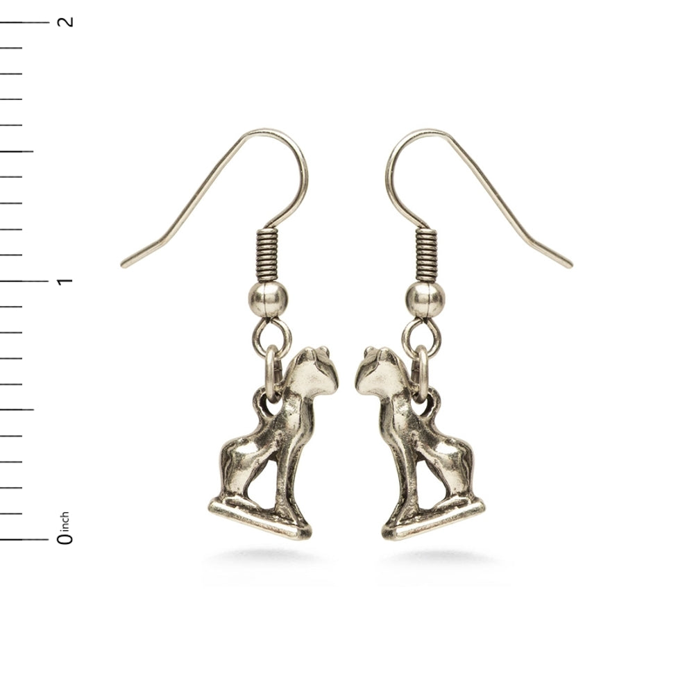 Bastet Cat Earrings Antique Silver Finish