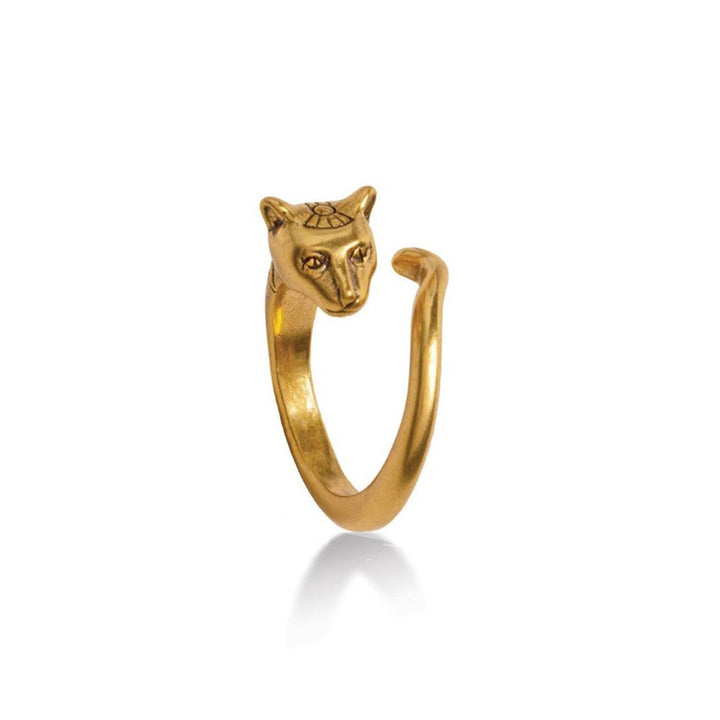 Egyptian Cat Ring Antique Gold Finish, Adjustable