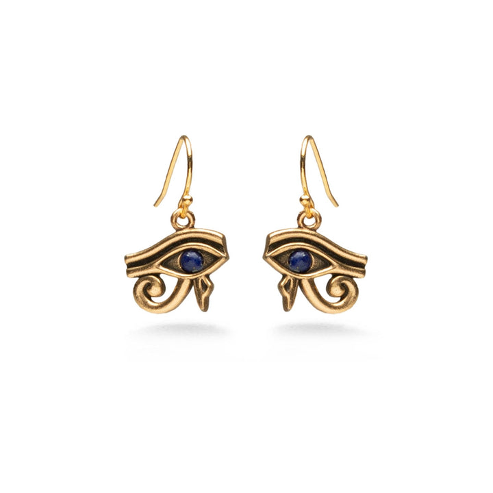 Eye of Horus Earrings w/ Lapis - Antique Gold Finish