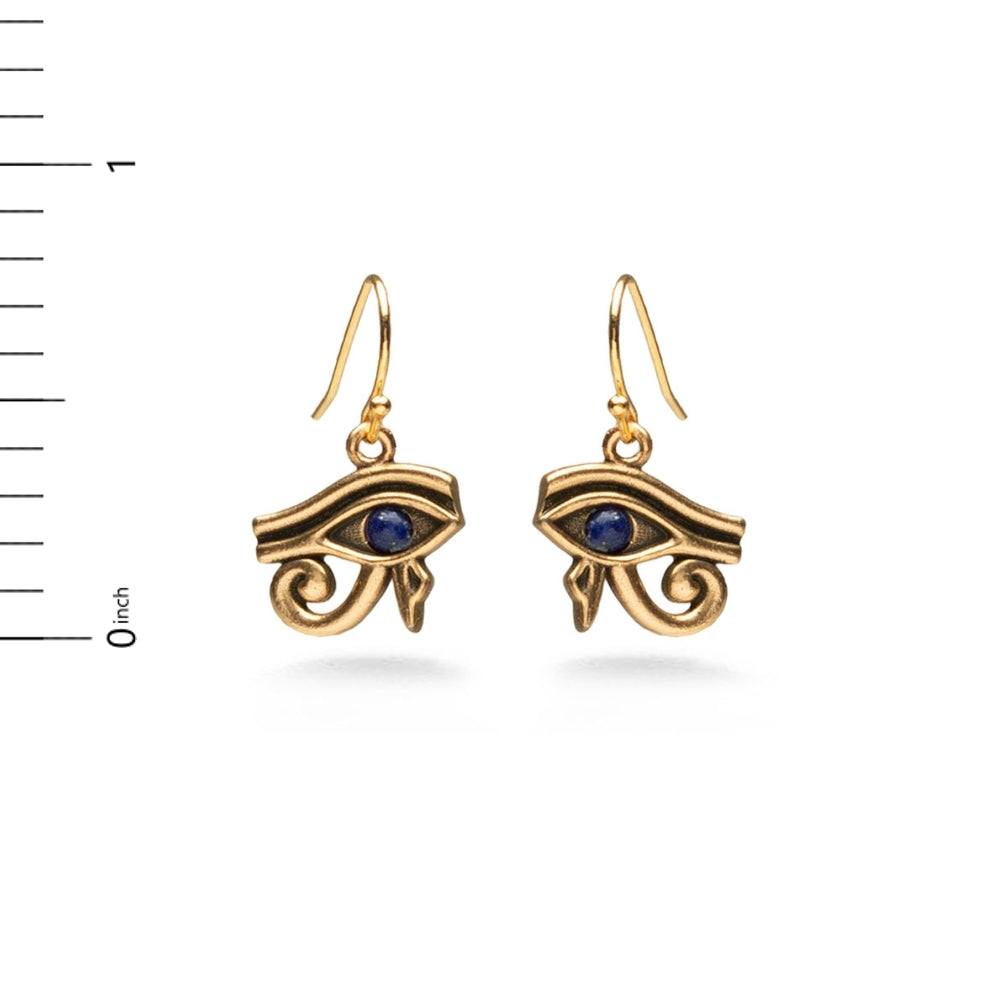 Eye of Horus Earrings w/ Lapis - Antique Gold Finish