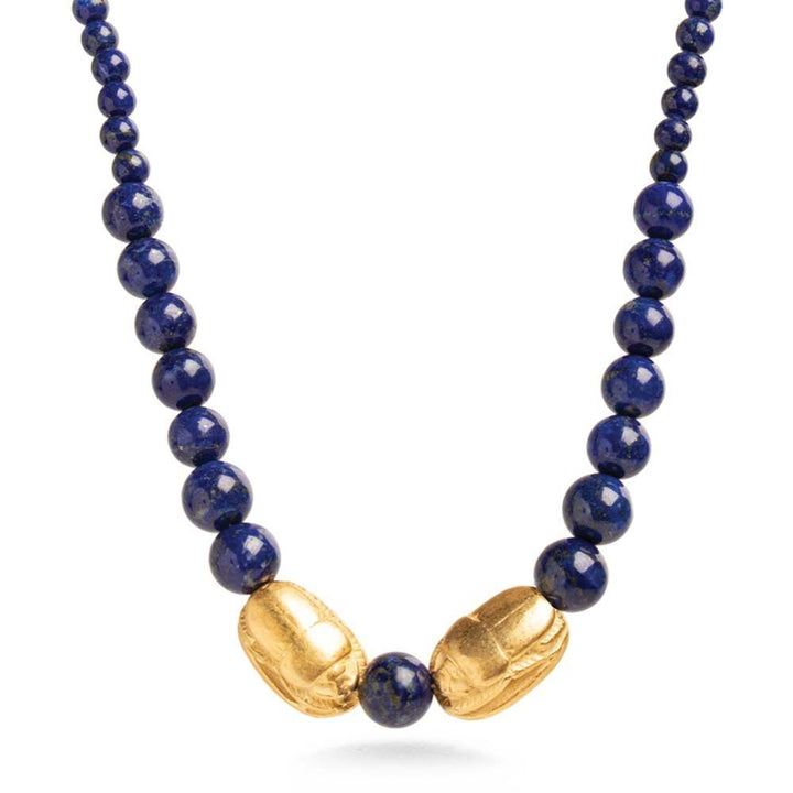 Graduated Lapis Necklace with Scarabs