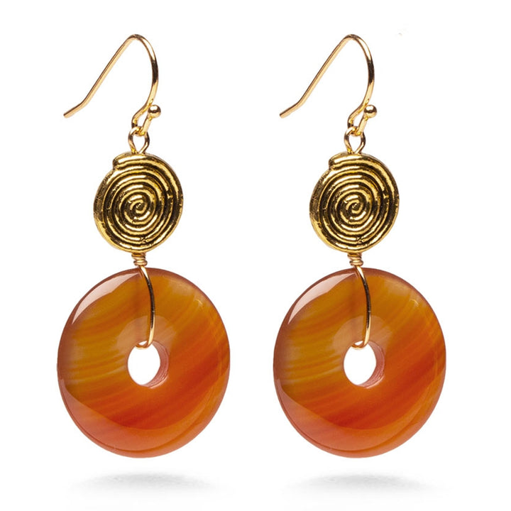 Klimt Inspired Carnelian Spiral Earrings