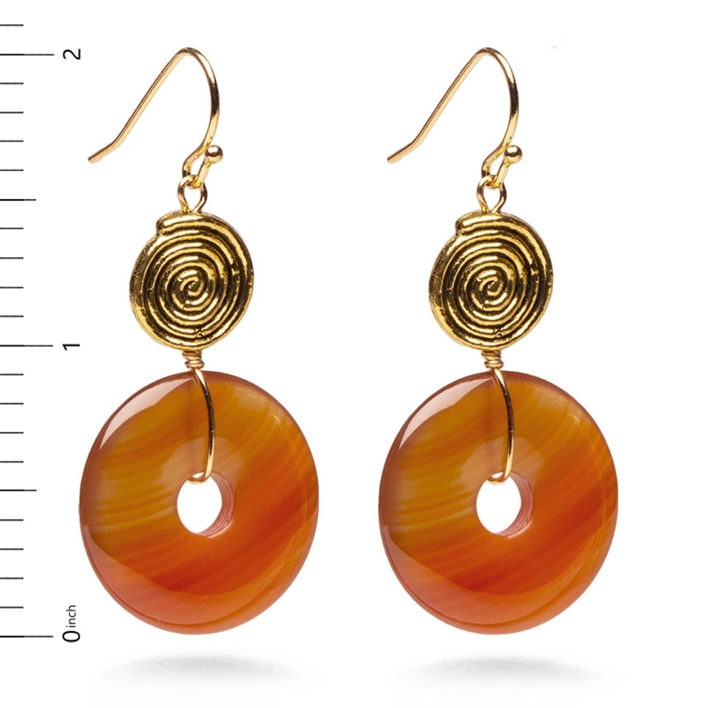 Klimt Inspired Carnelian Spiral Earrings