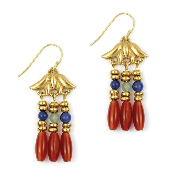 Lotus Triple Drop Earrings - Egyptian Carnelian 
