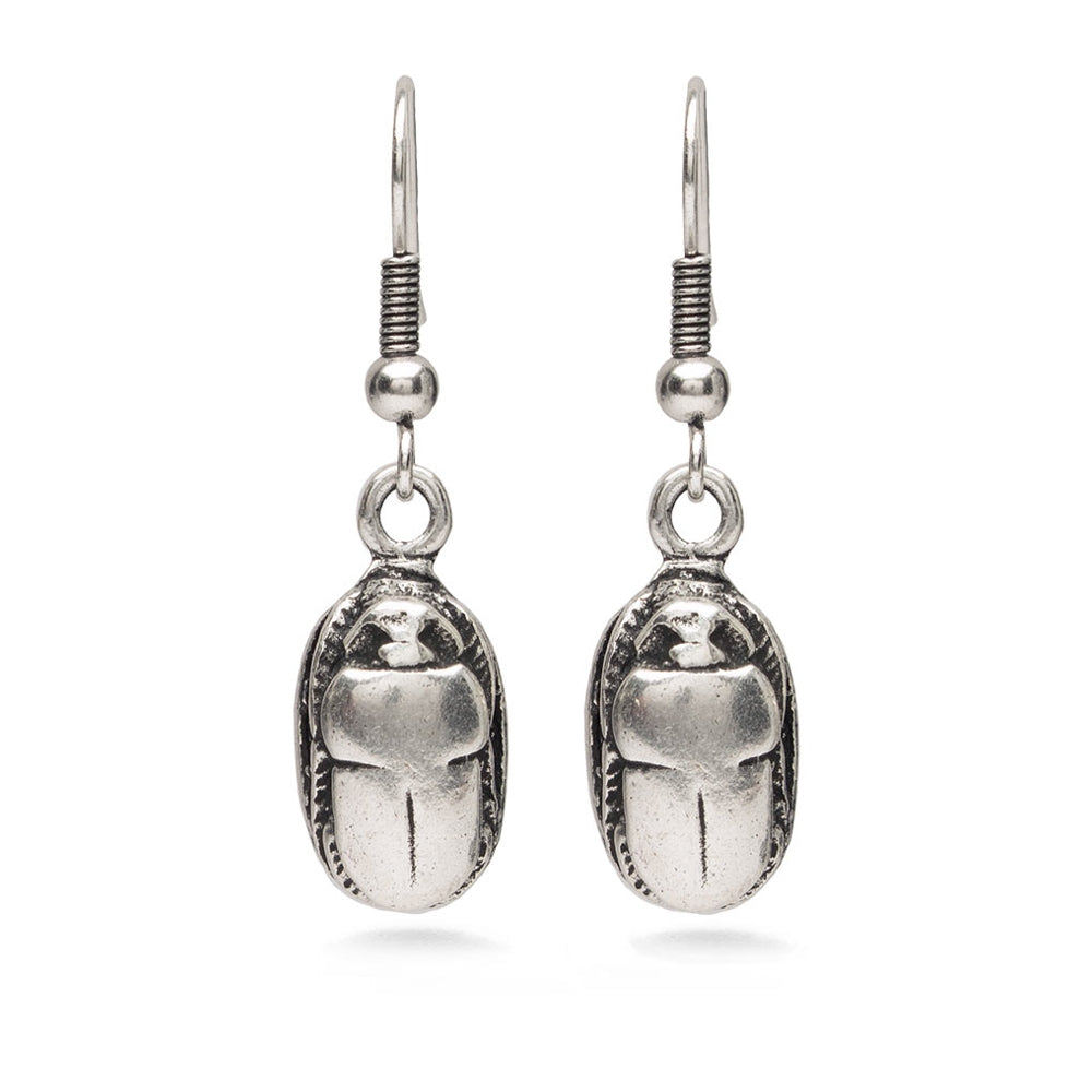 Scarab Earrings - Antique Silver Finish