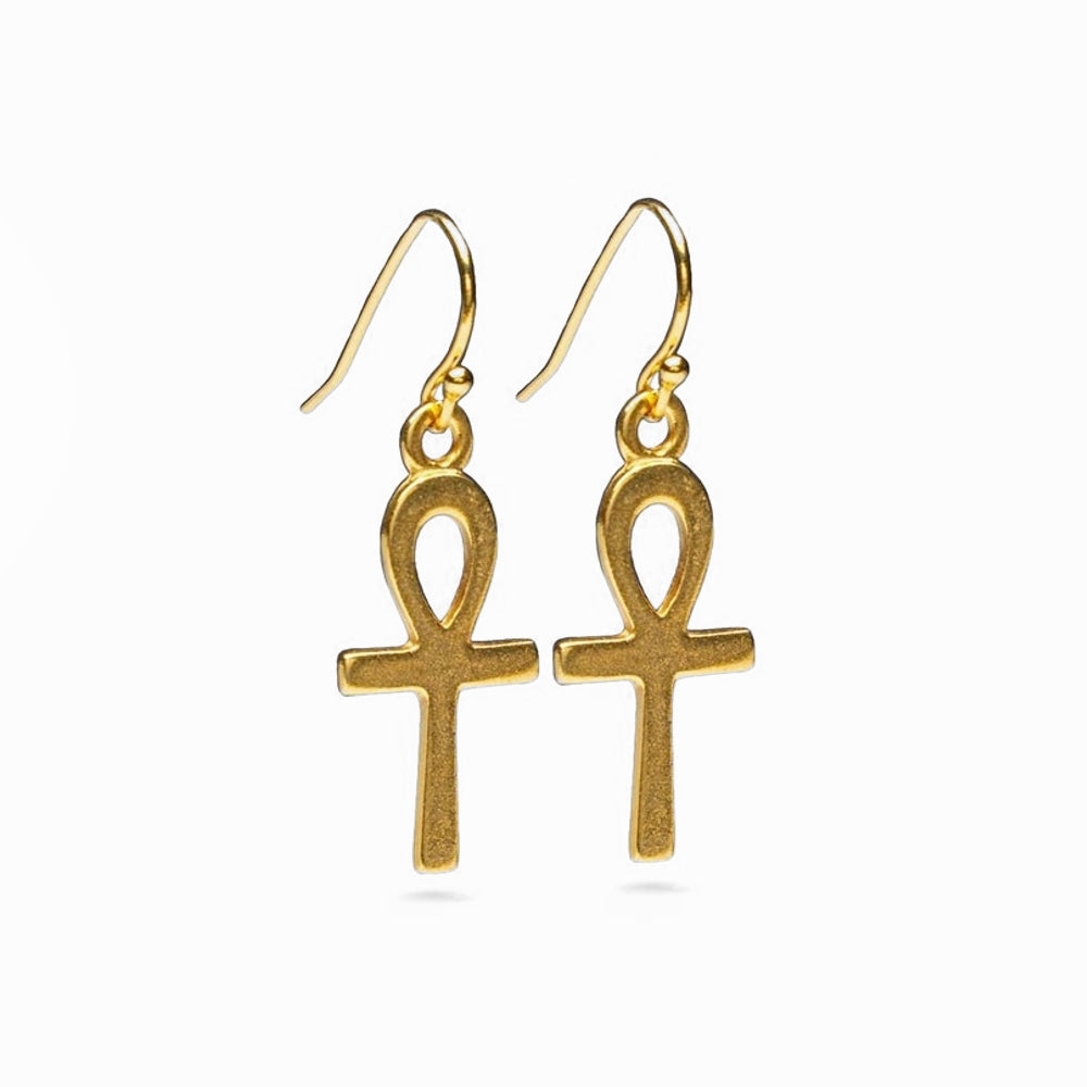 Ankh Earrings Bright Gold Finish