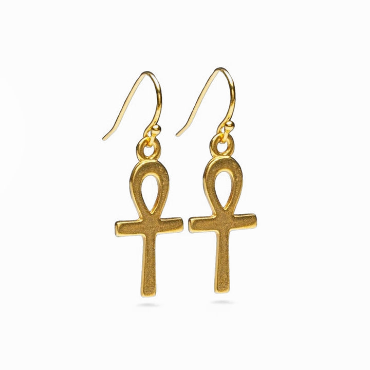 Ankh Earrings Bright Gold Finish