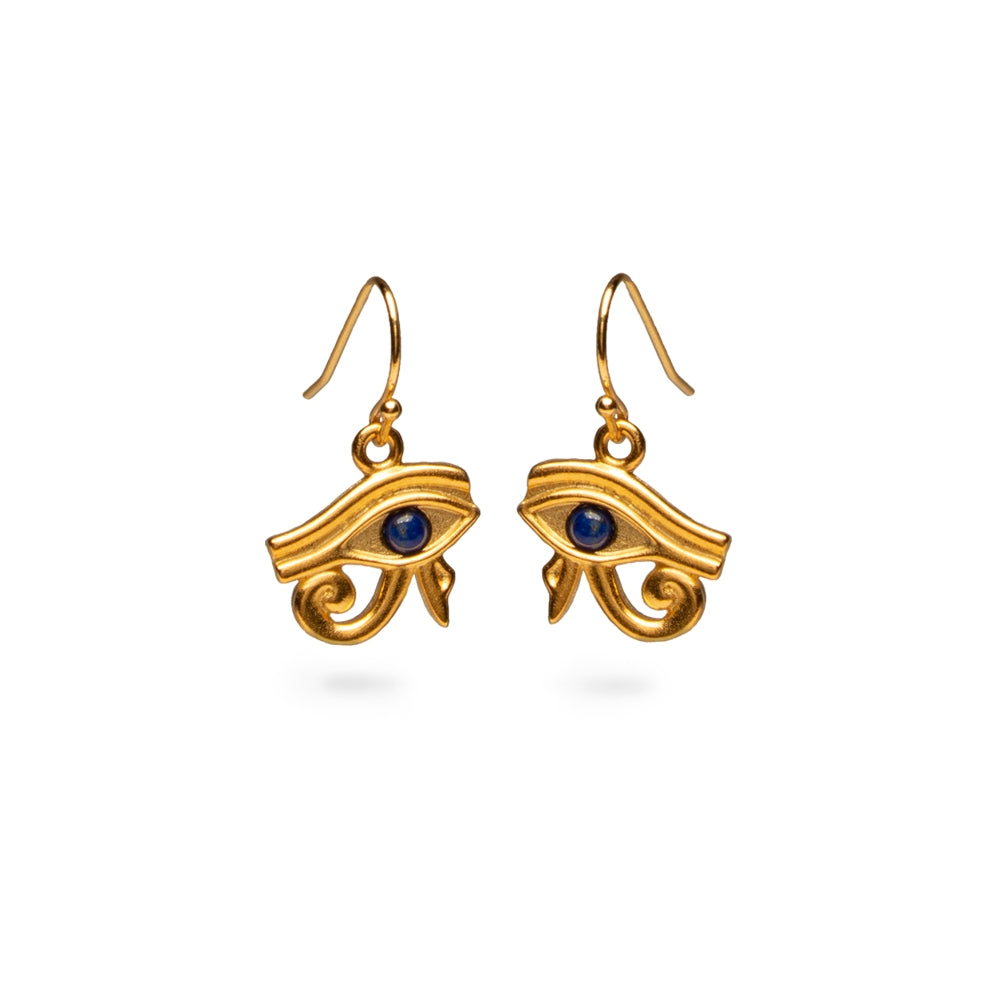 Eye of Horus Earrings w/ Lapis - Bright Gold Finish