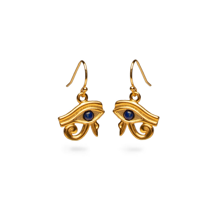 Eye of Horus Earrings w/ Lapis - Bright Gold Finish