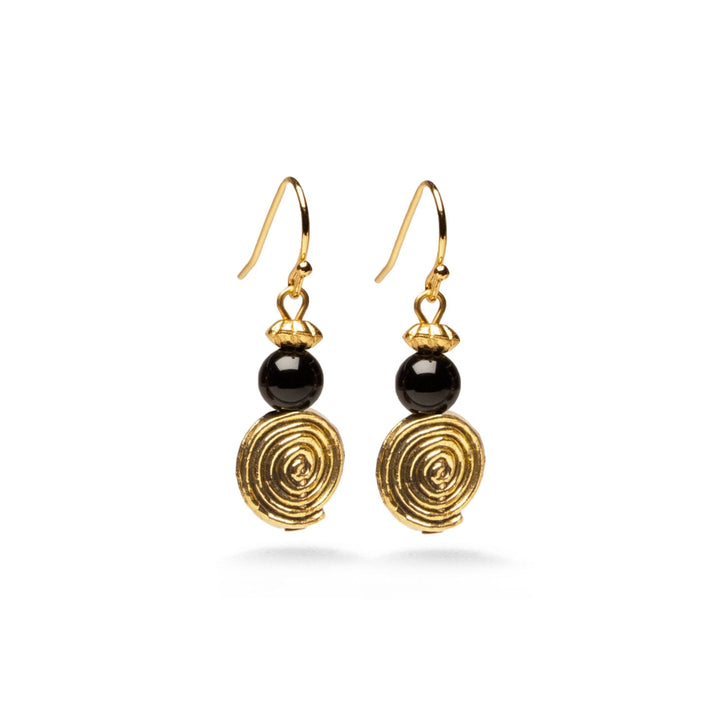 Klimt Inspired Onyx Spiral Earrings