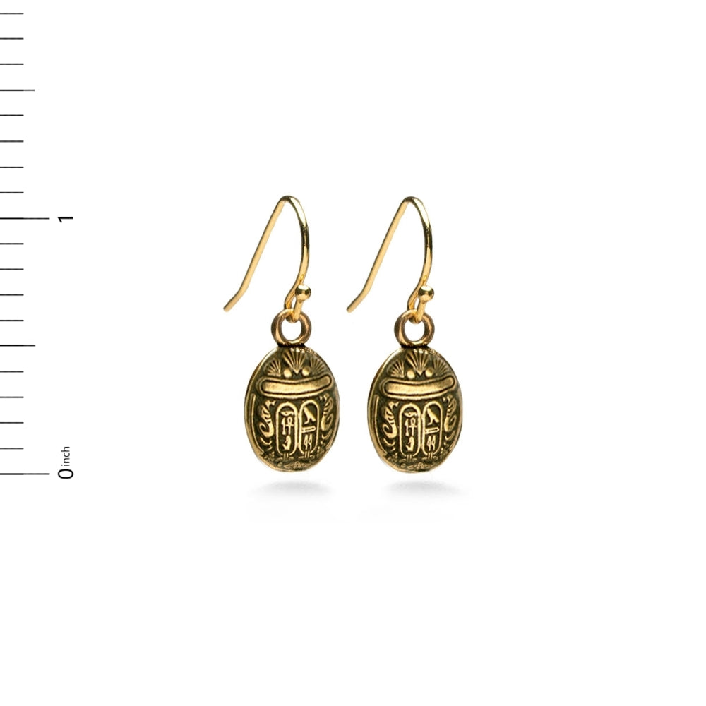 Scarab Earrings - Mini, Antique Gold Finish