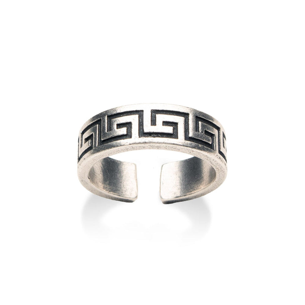 Classical Meander Ring - Antique Silver Finish