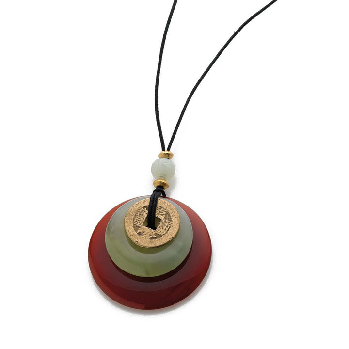 Carnelian Bi Disc with Ancient I-Ching Coin